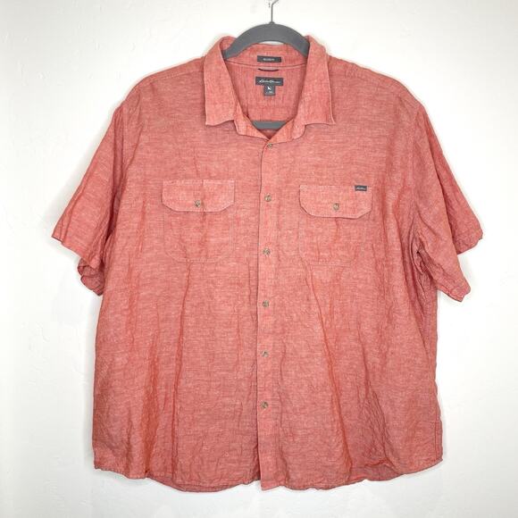 Eddie Bauer Relaxed Fit Linen Blend Shirt Mens 3XL Red Button Up Short Sleeve - Picture 1 of 4